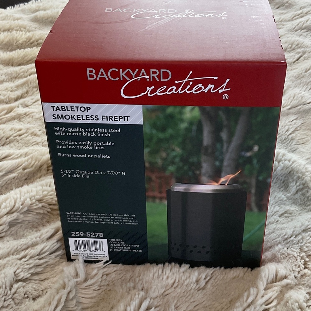 Backyard Creations Tabletop Smokeless Firepit NWT